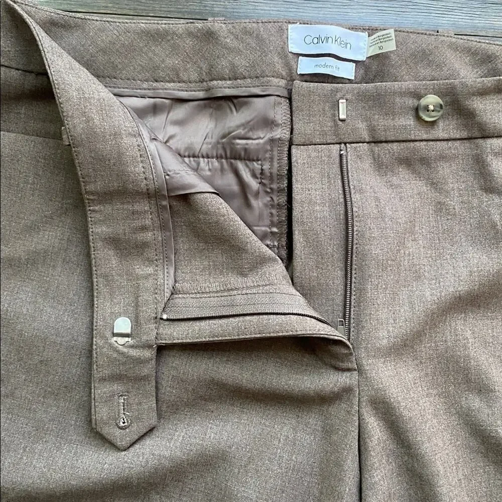 Calvin Klein Modern Fit Tan Trousers Womens Sz 10